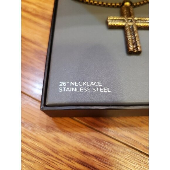 Ed Hardy Mens Necklace Cross Bronze Tone 26" Chain Pendant Gothic New In Box - Picture 3 of 5